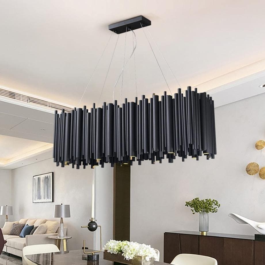 Modern Classic Black Rectangle Long Chandelier W 32"/40"