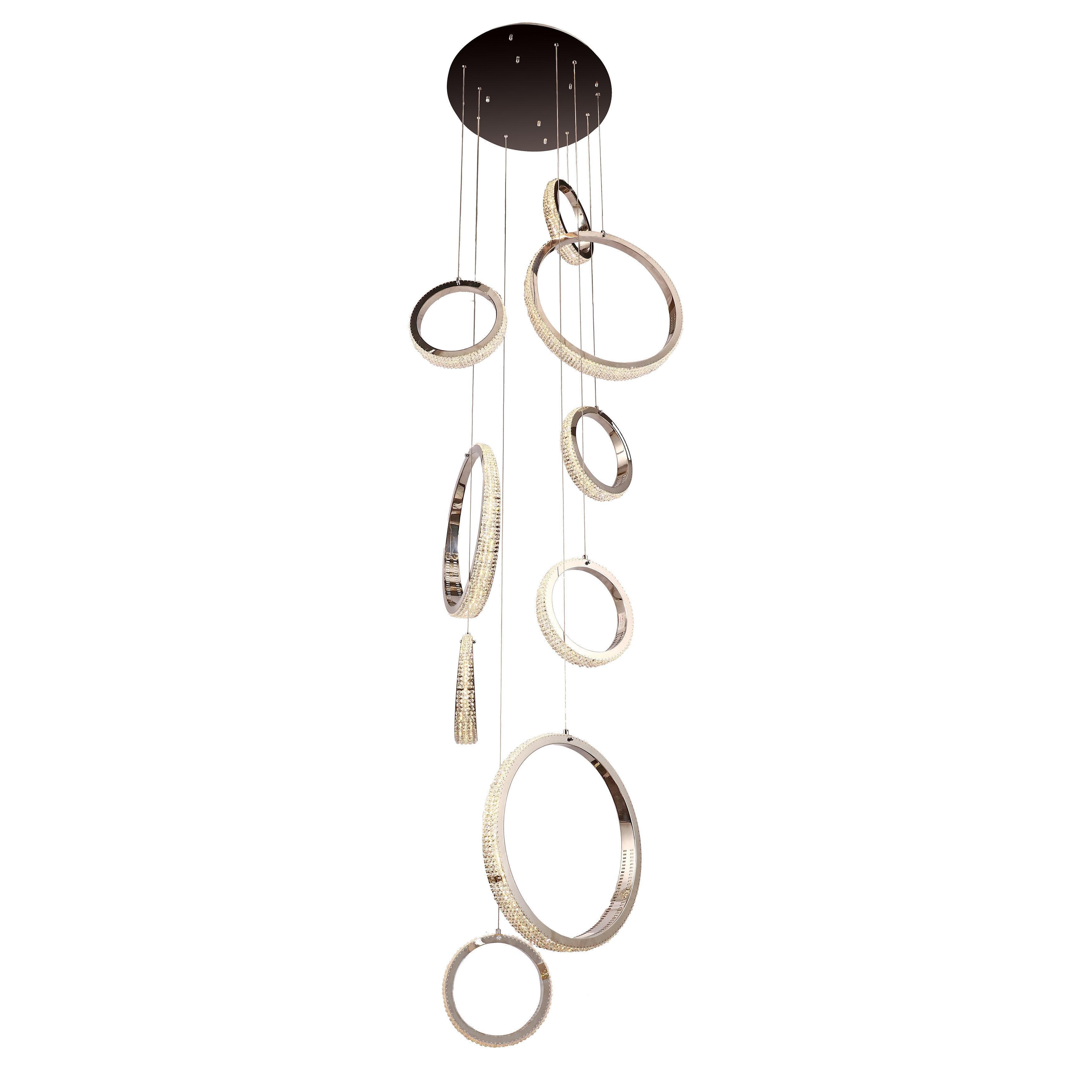 JC Anna Crystal Rings Foyer Pendant Chandelier