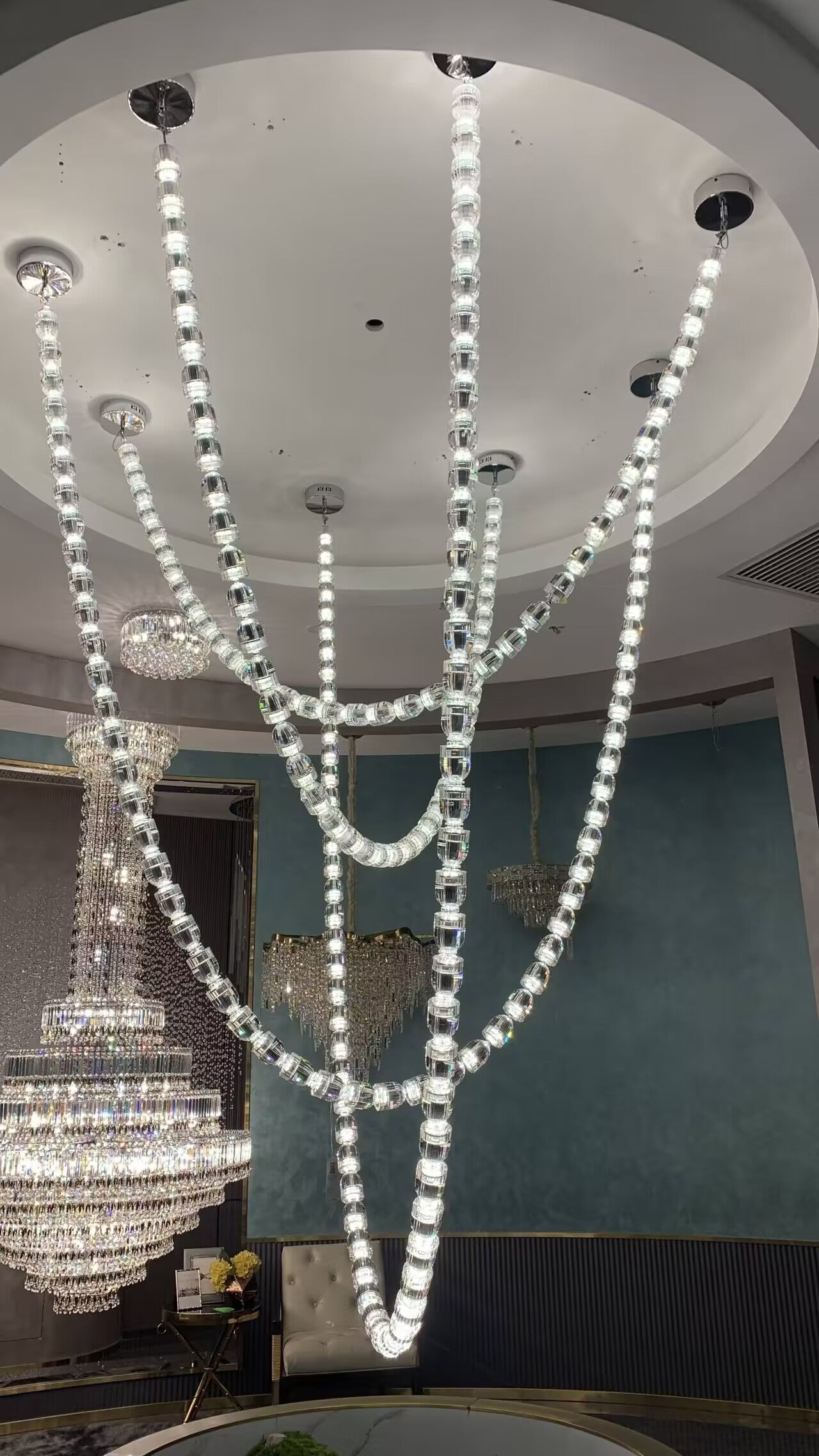 Modern Crystal Bullet Necklace Chain Chandelier for Living Room/Staircase/Foyer/Hotel/Restaurant