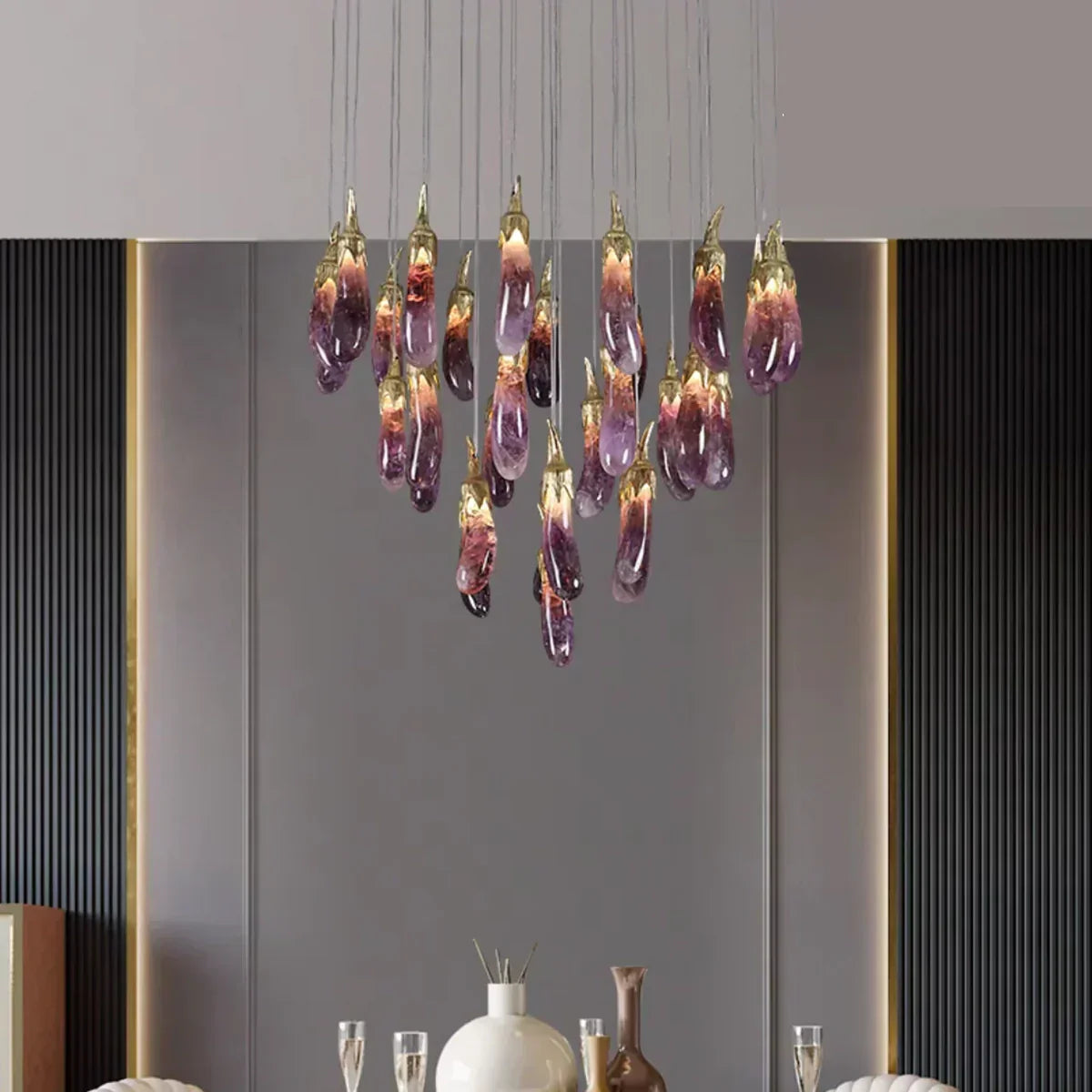 Eggplant-shaped Chandelier Purple Color - Merlin Lamps