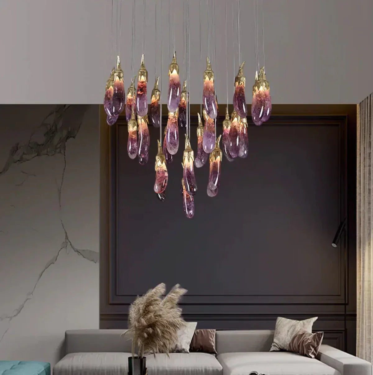 Eggplant-shaped Chandelier Purple Color - Merlin Lamps