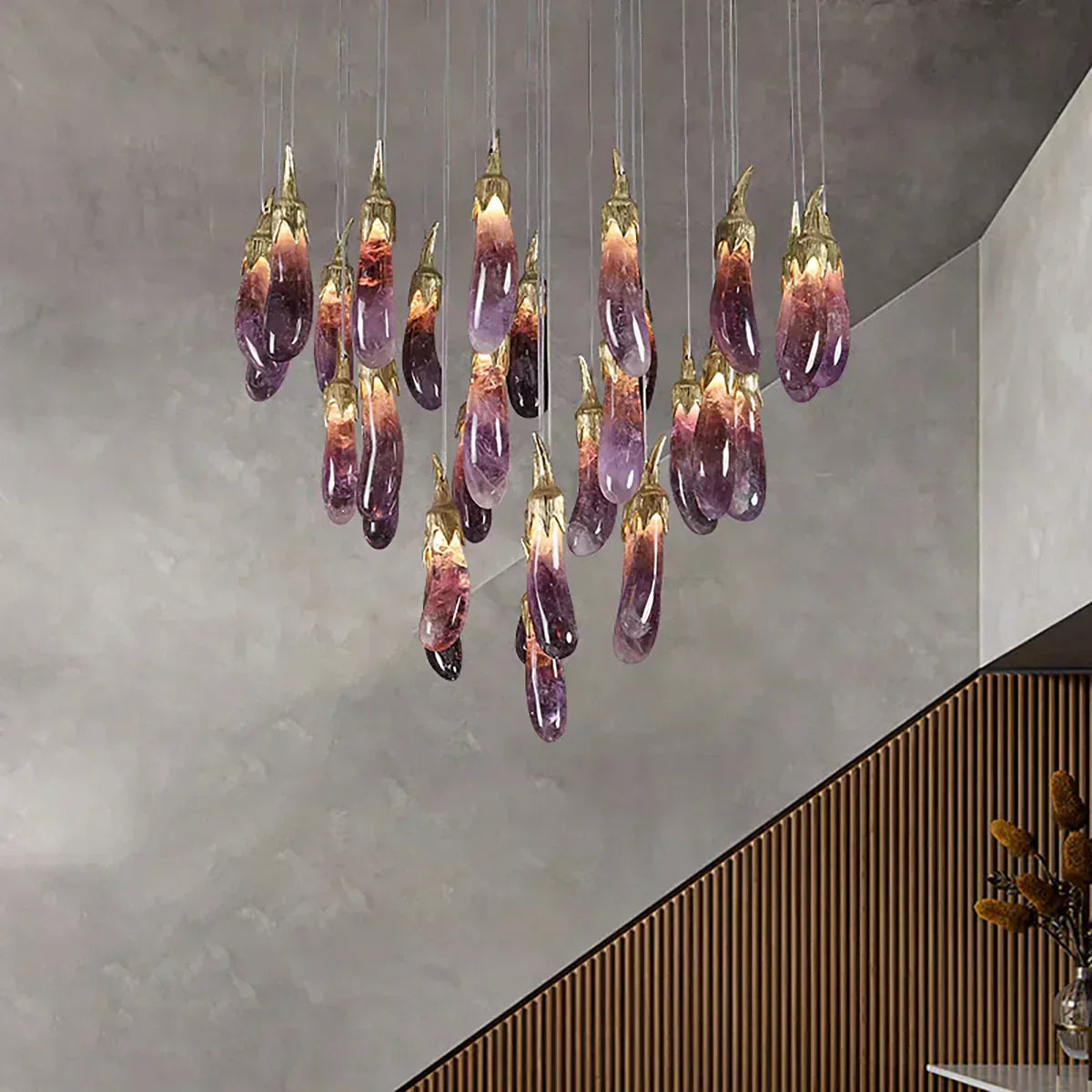Eggplant-shaped Chandelier Purple Color - Merlin Lamps