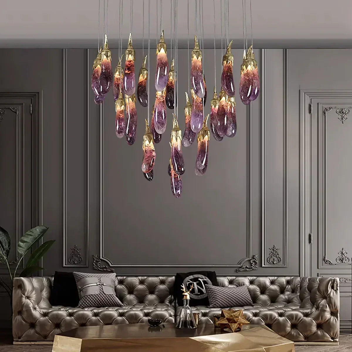 Eggplant-shaped Chandelier Purple Color - Merlin Lamps