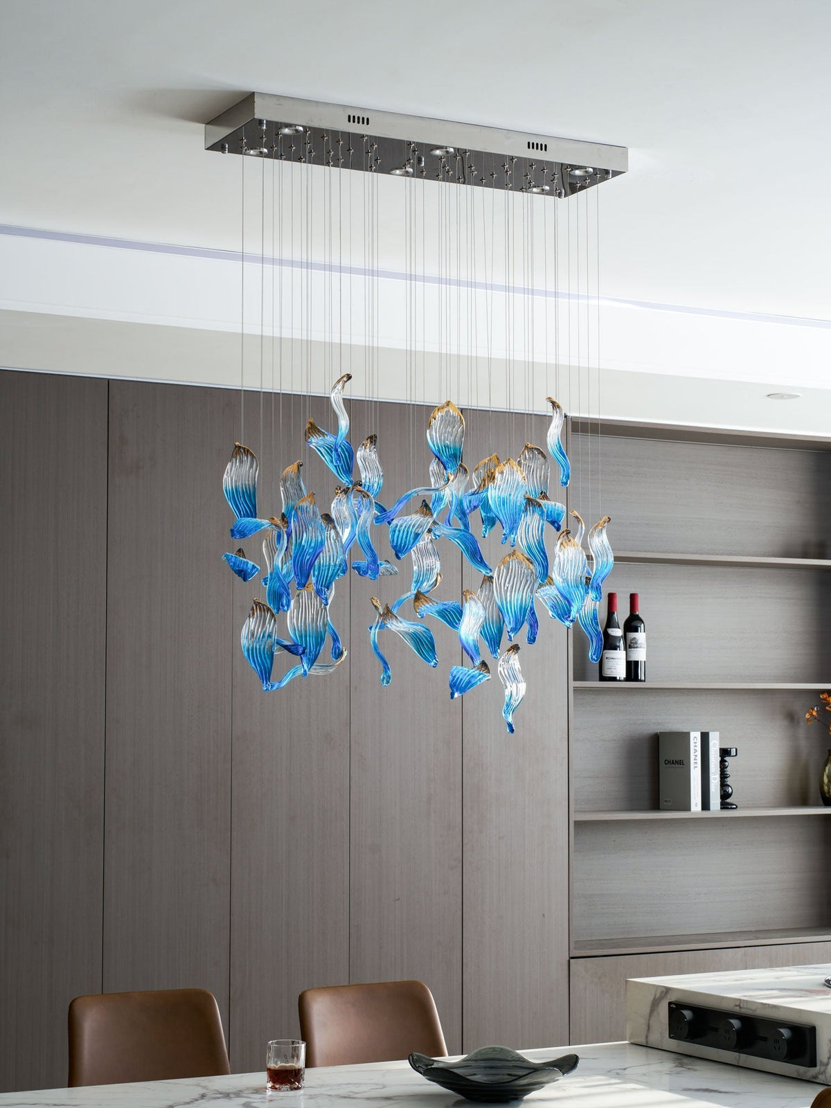 Galaxy Ocean Drift Blown Glass Crystal Spiral Chandelier