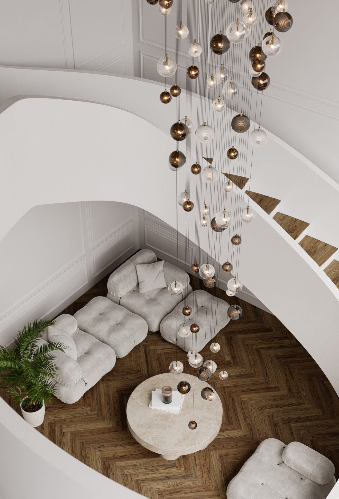 Cosmic Sphere Cascade Glass Chandelier