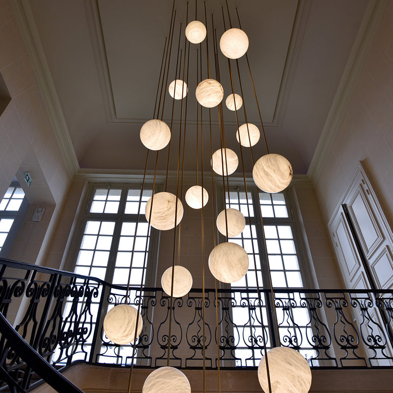 Glacera Alabaster Sphere Staircase Chandelier,Multi Pendant Light