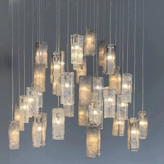 Artistic Colorful Glass Tile Cluster Chandelier for Staircases