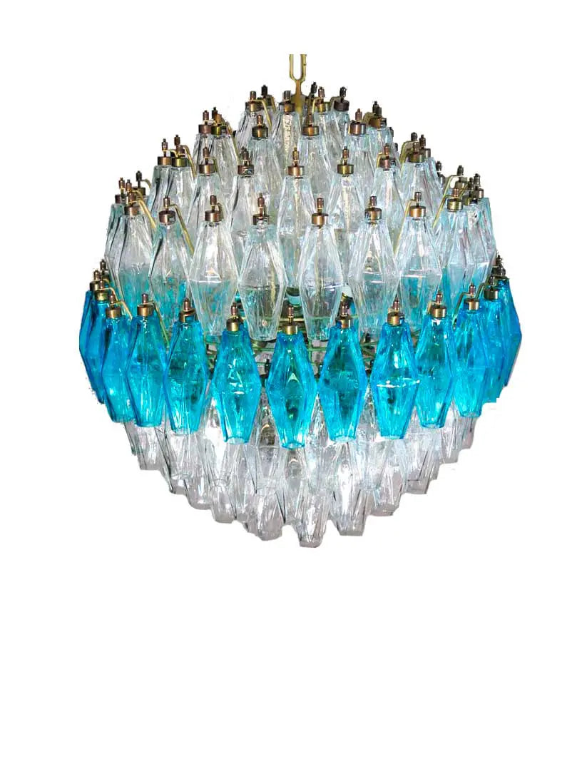 Murano Chandelier – Poliedri – 140 glass – Transparent/Blue