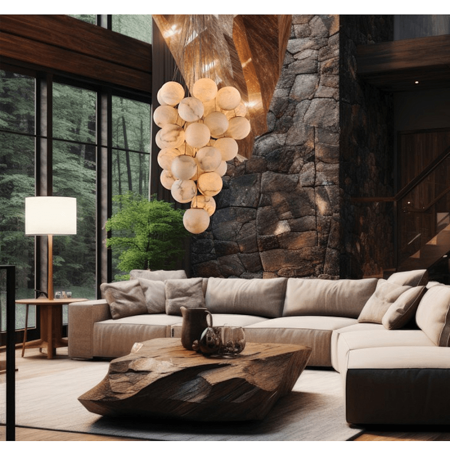 Cluster Alabaster Globe Chandelier - Merlin Lamps
