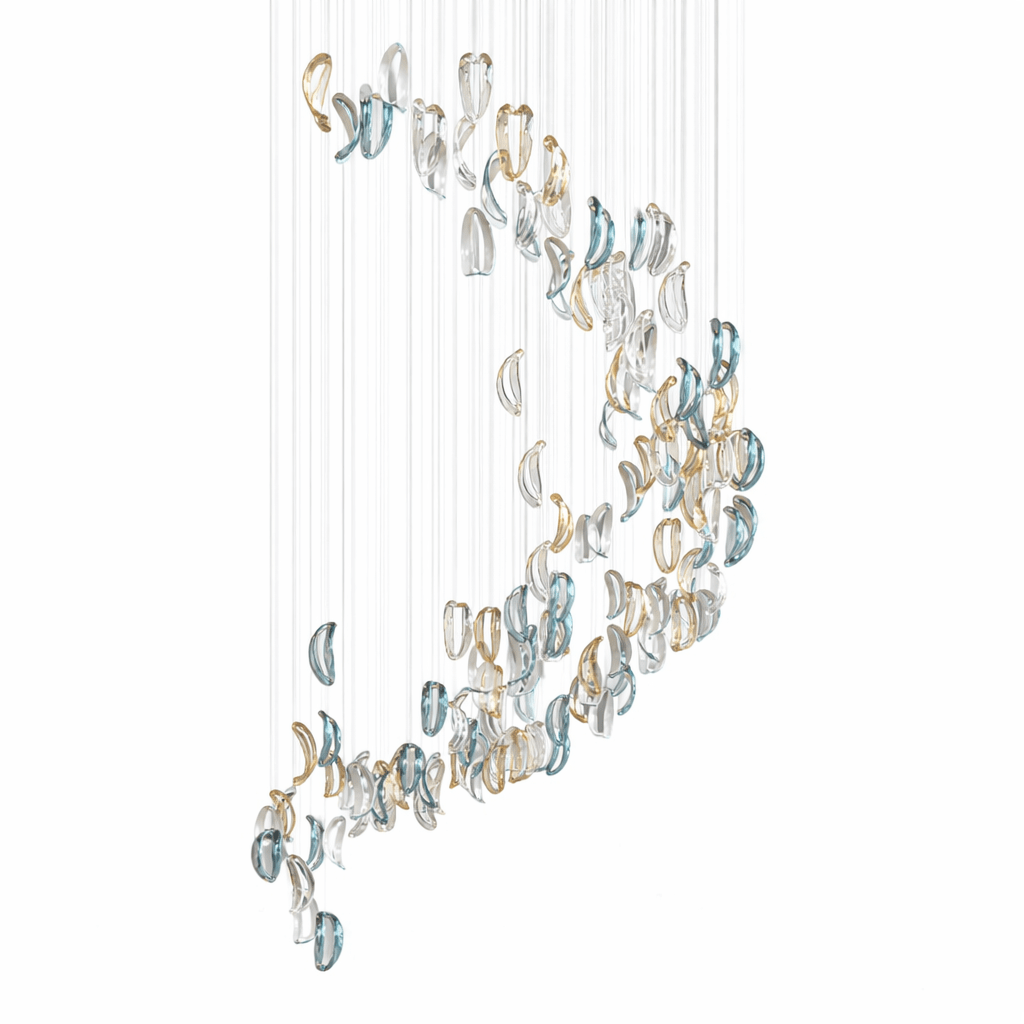 Galaxy Aqua Ripple Glass Meteor Shower Crystal Spiral Chandelier