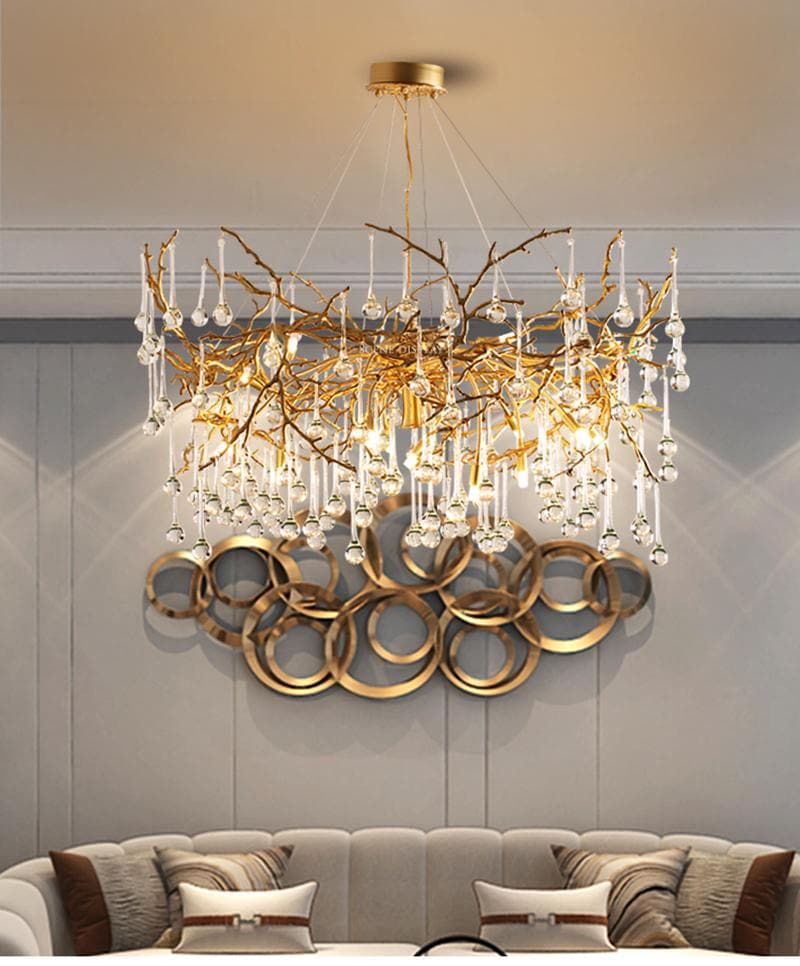 Arcadia Branch Brass Crystal Teardrop Chandelier Gold 31" 39"