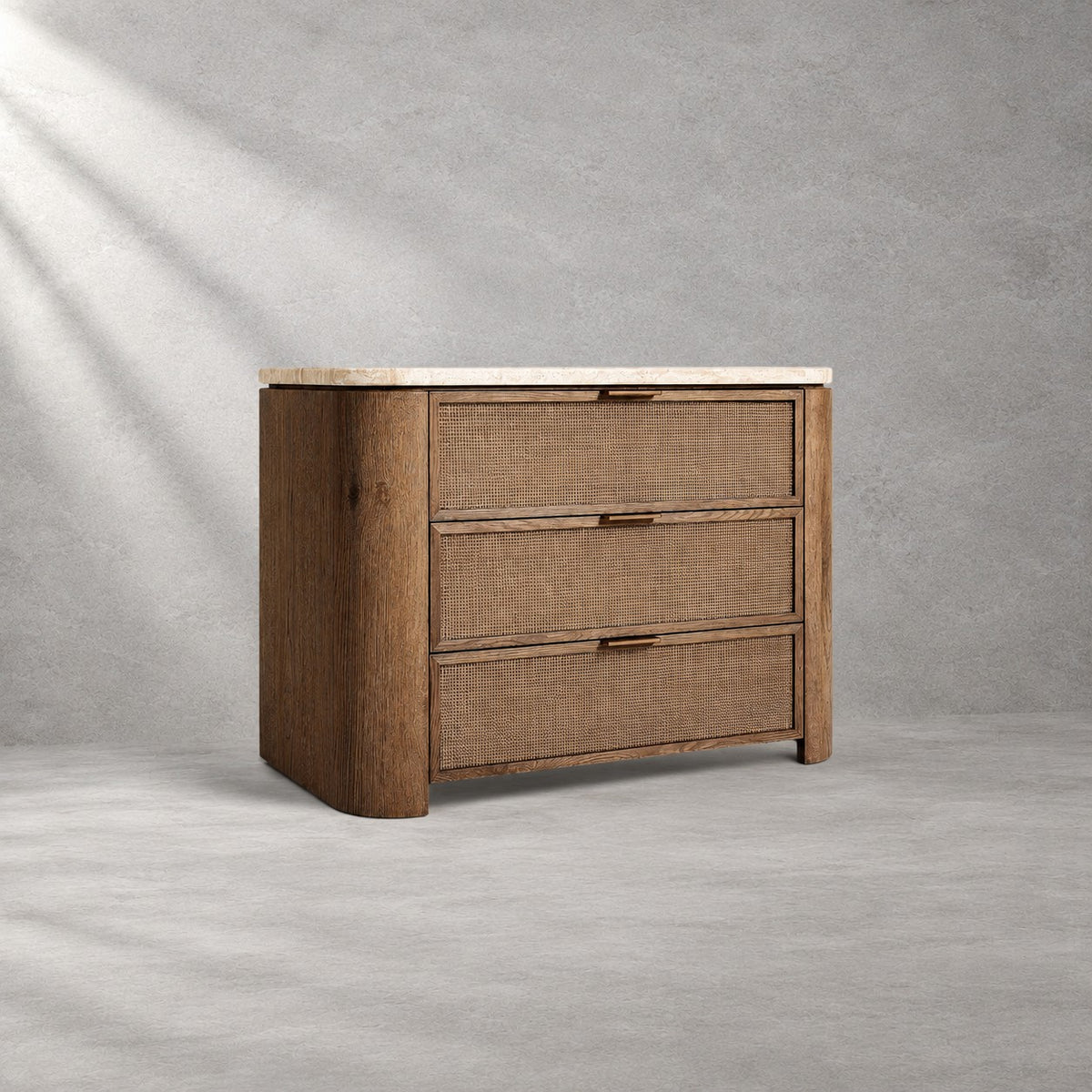 Travertine Top Oak Bedside Table