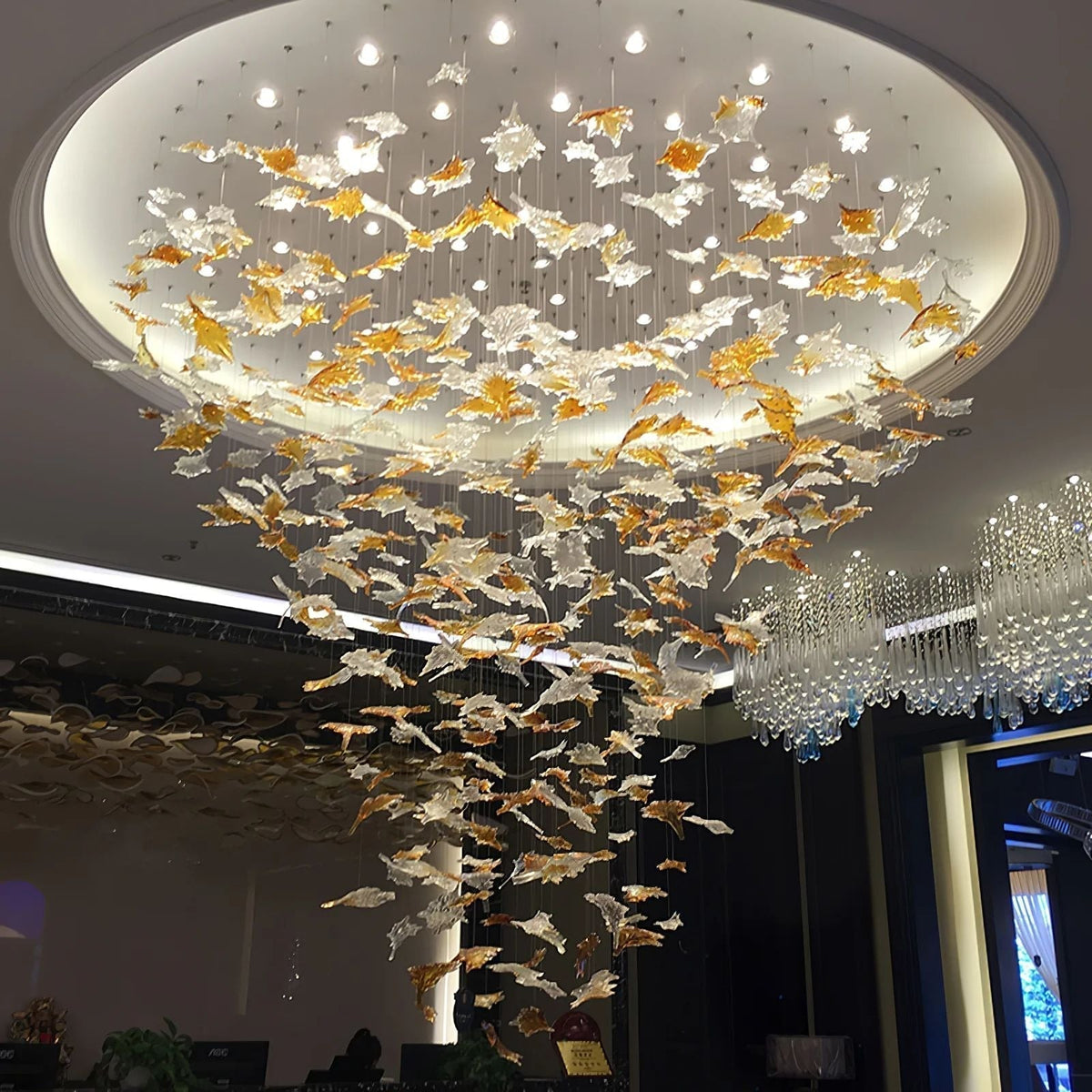 Multicolor Maple Leaf Art Glass Large Oversize Chandelier - Merlin Lamps
