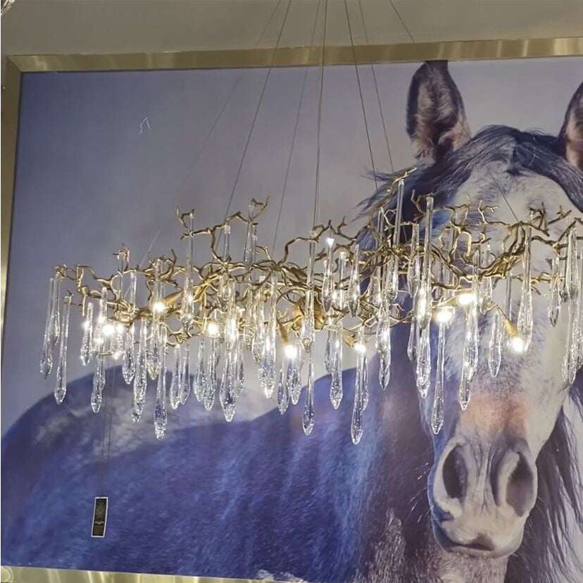 New Clear Crystal Rain Copper Branch Chandelier Modern Designer Pendant Light For Dining Table/Kitchen Island