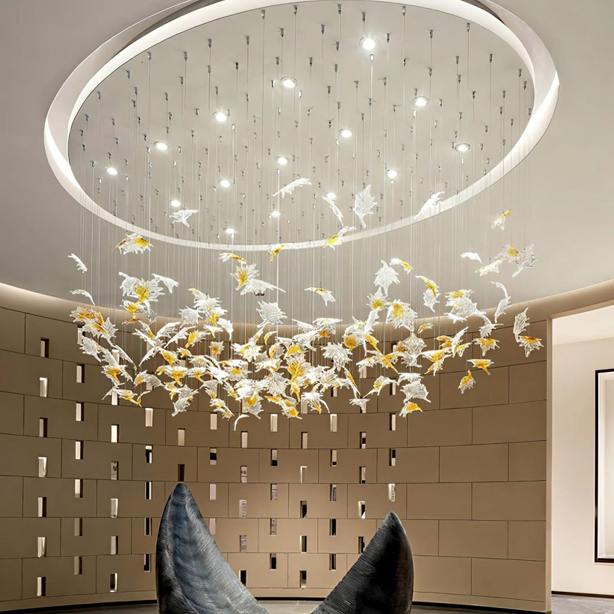 Multicolor Maple Leaf Art Glass Large Oversize Chandelier - Merlin Lamps