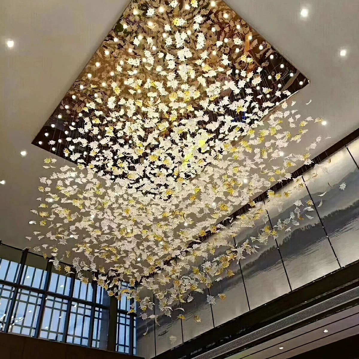 Multicolor Maple Leaf Art Glass Large Oversize Chandelier - Merlin Lamps