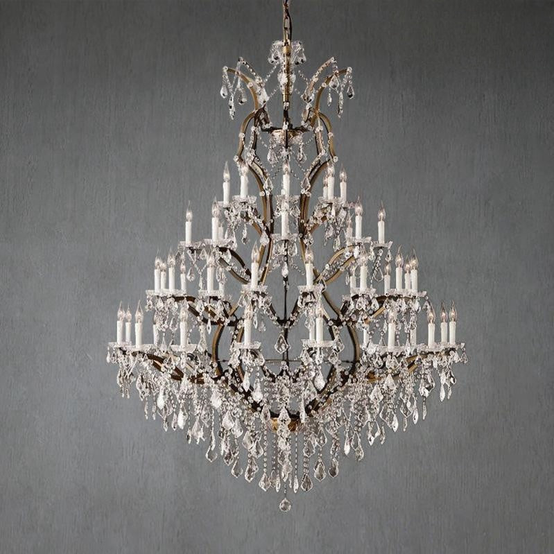 19th C. Romoco Iron & Crystal Round Chandelier 60"