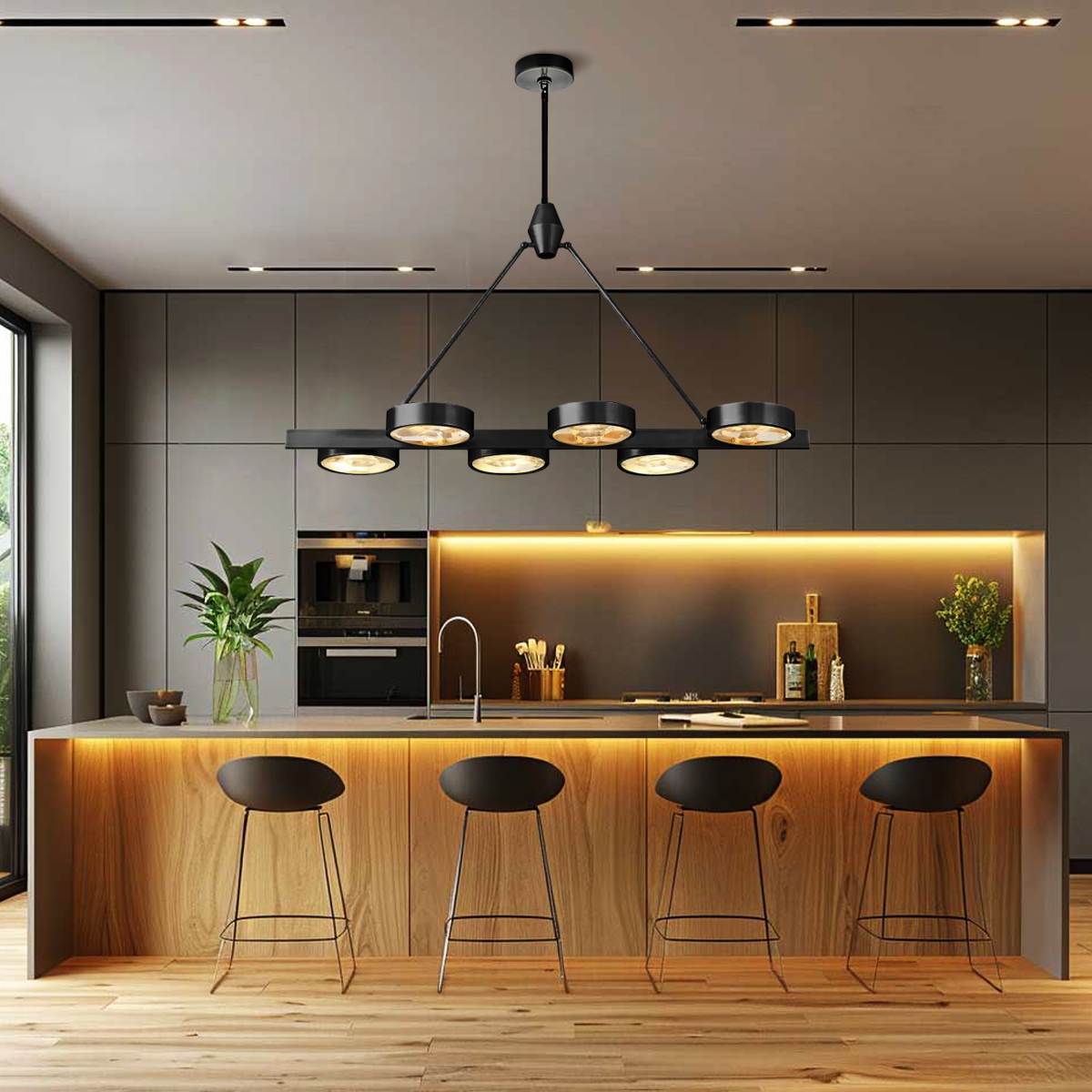 6 Heads Black Linear Crystal Chandelier