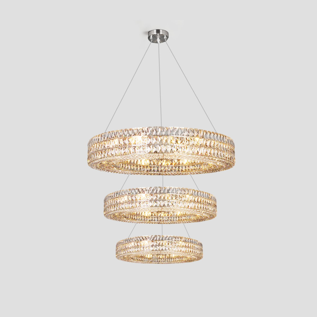 Round Halo K9 Crystal Multi-Ring Chandelier