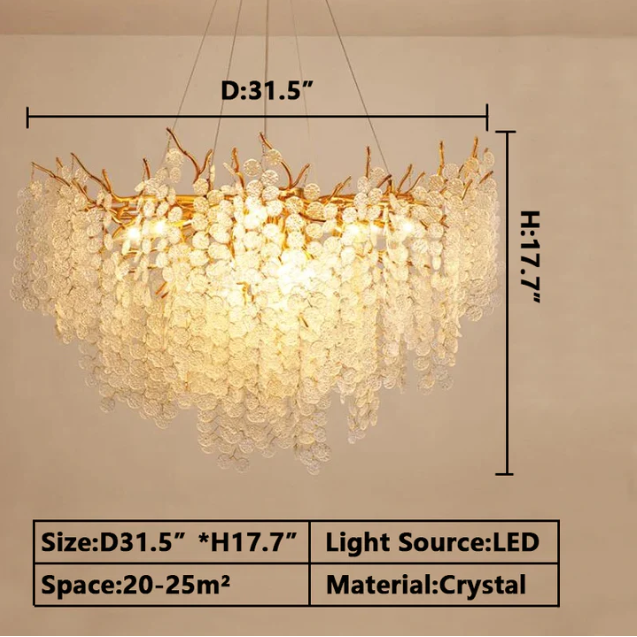 Luxury Branches Crystal Frosted Glass Chandelier Set for Living and Dining Room