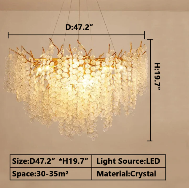 Luxury Branches Crystal Frosted Glass Chandelier Set for Living and Dining Room