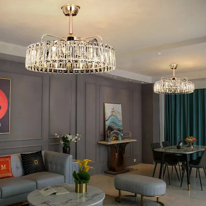 Modern Invisible Blade Fan Light Crystal Chandelier for Living/Dining Room/Bedroom