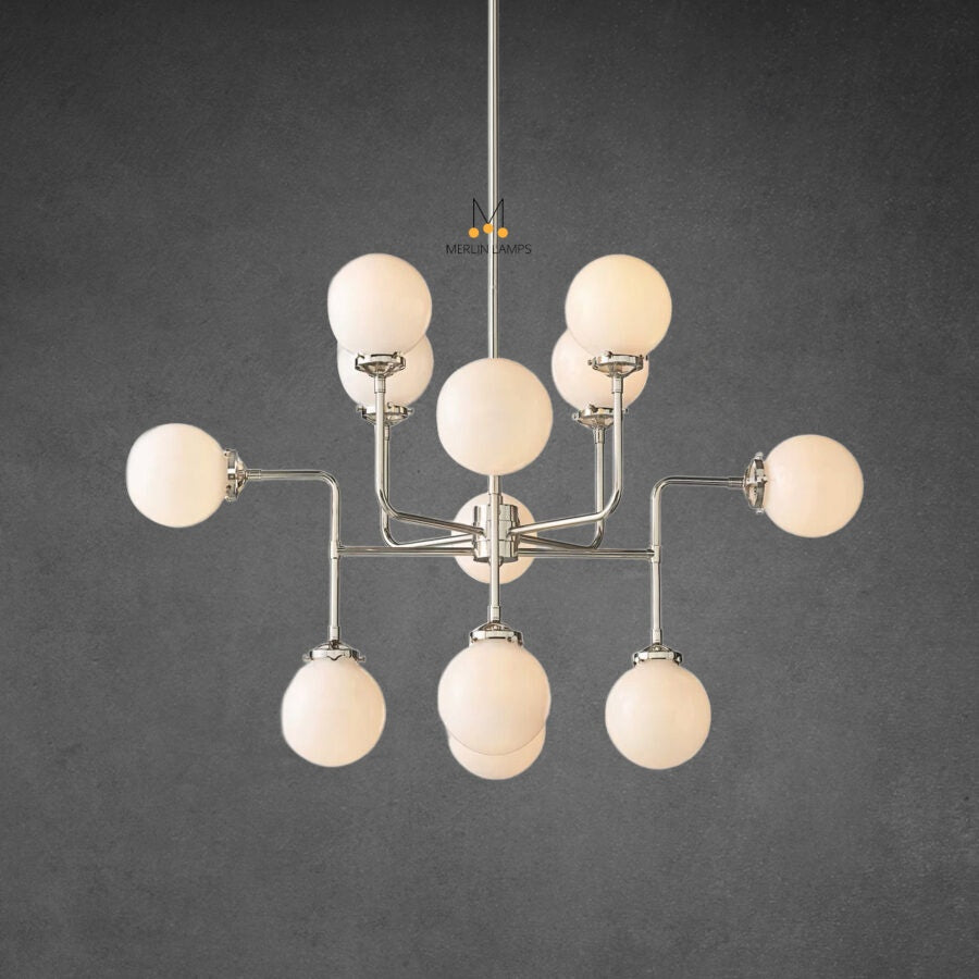 Bistro Globe Milk Glass Chandelier 42″