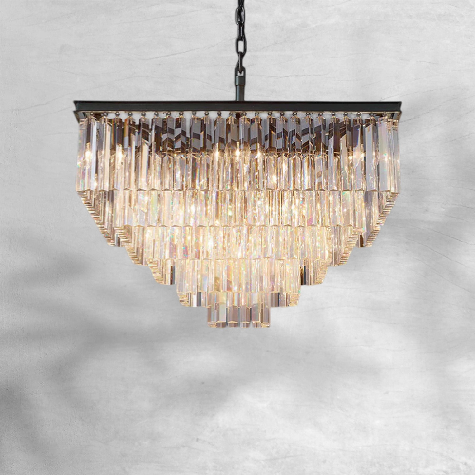 1920s Odaon Art Deco Square Chandelier 34"