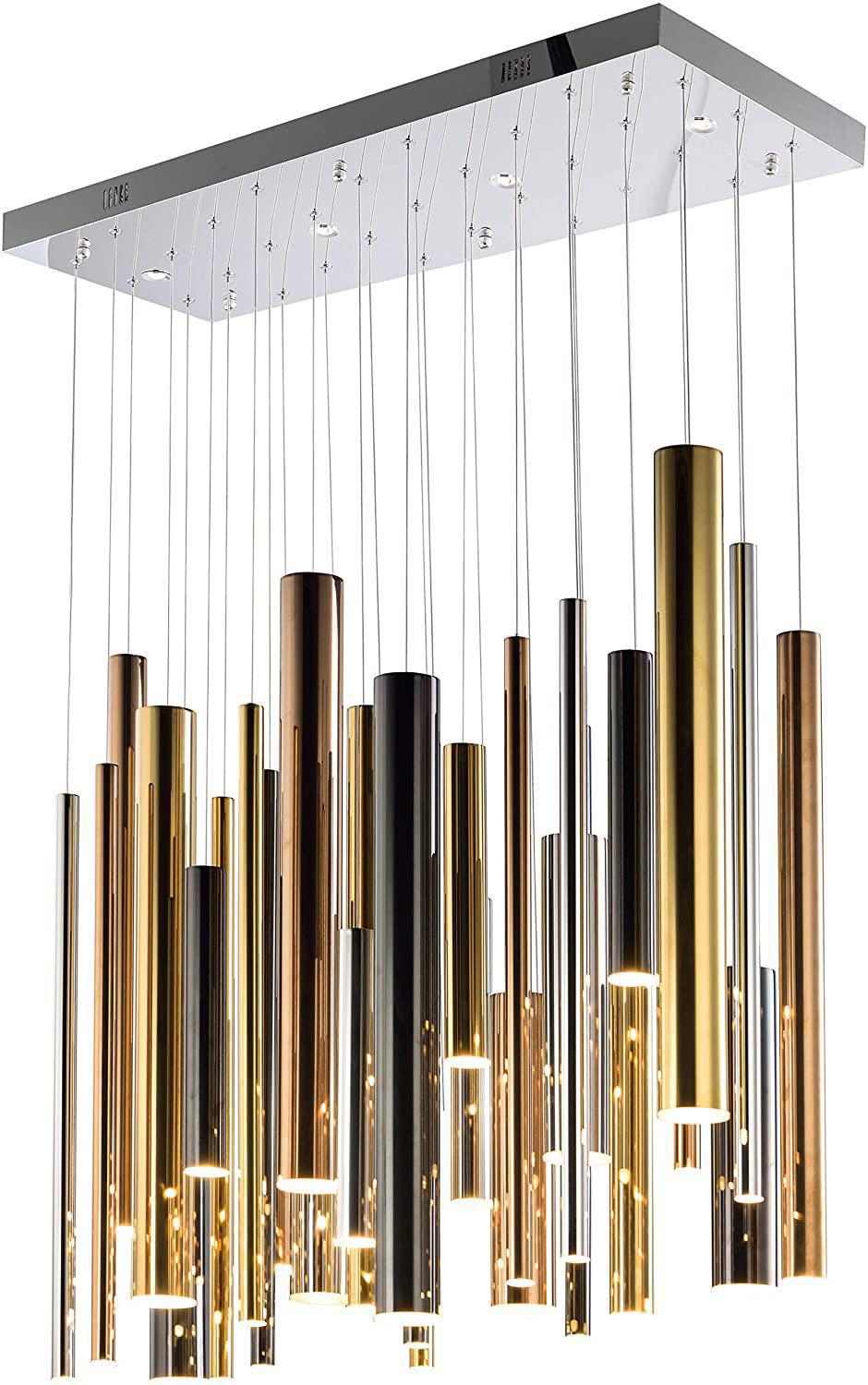 Bellini Rectangular Tri-Tone Tubular Pendant Light Chandelier - Merlin Lamps