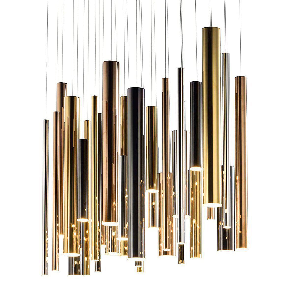 Bellini Rectangular Tri-Tone Tubular Pendant Light Chandelier - Merlin Lamps