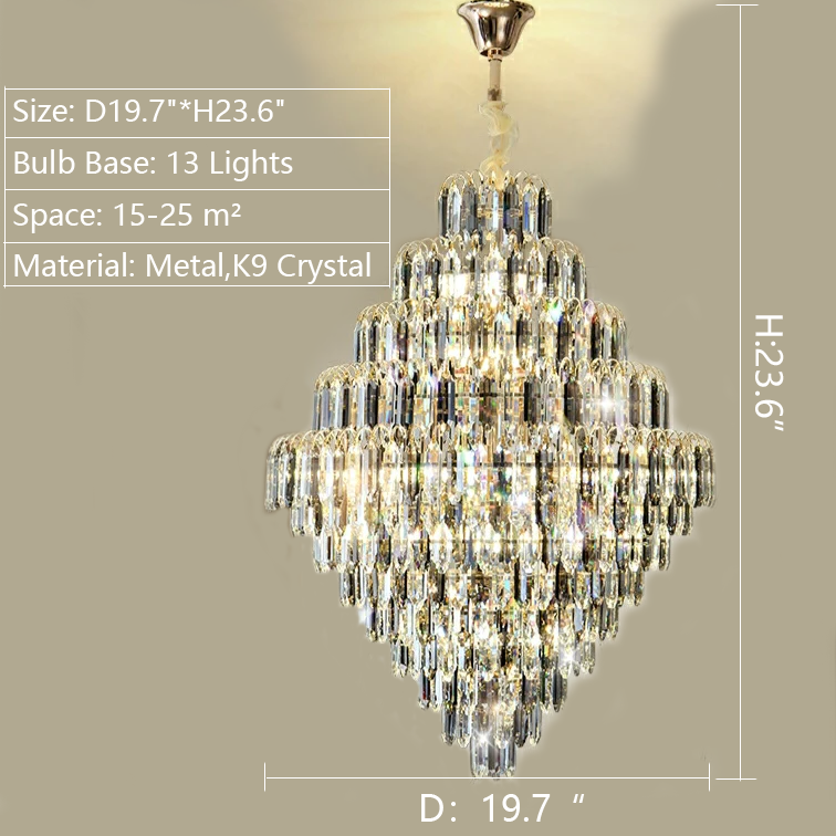23.6inch height honeybomb Foyer Decorative Crystal Lighting Fixture Living Room Crystal Chandelier For entrance big house villa Staircase
