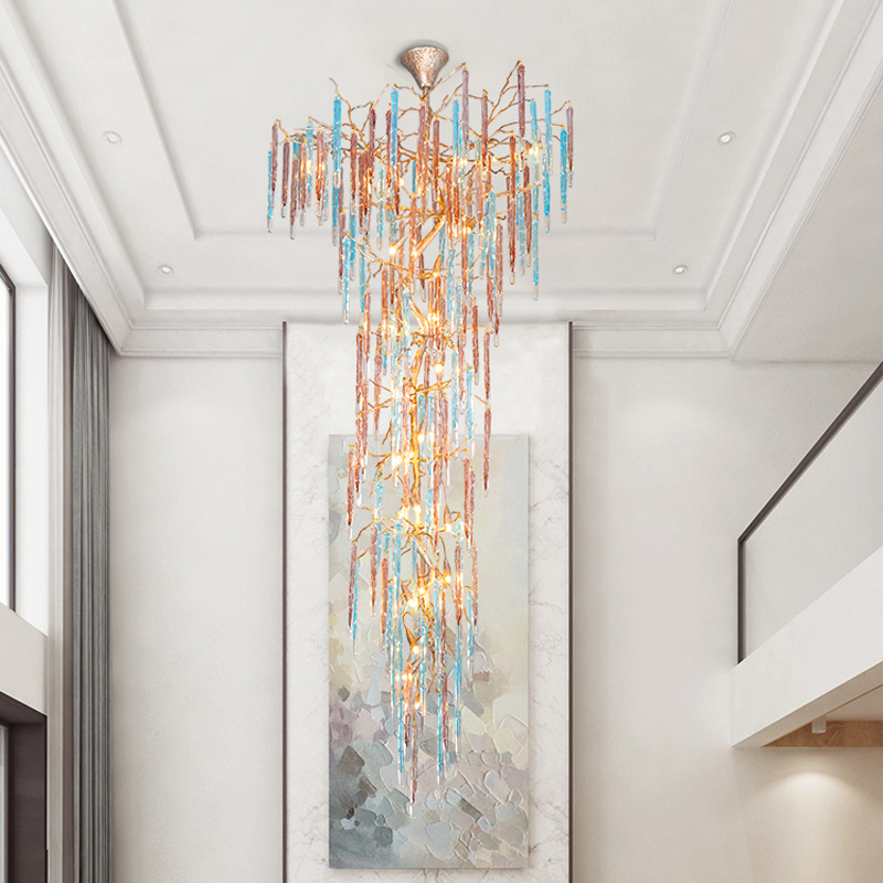 Dora Raindrop Colorful Crystal Staircase Chandelier - Merlin Lamps
