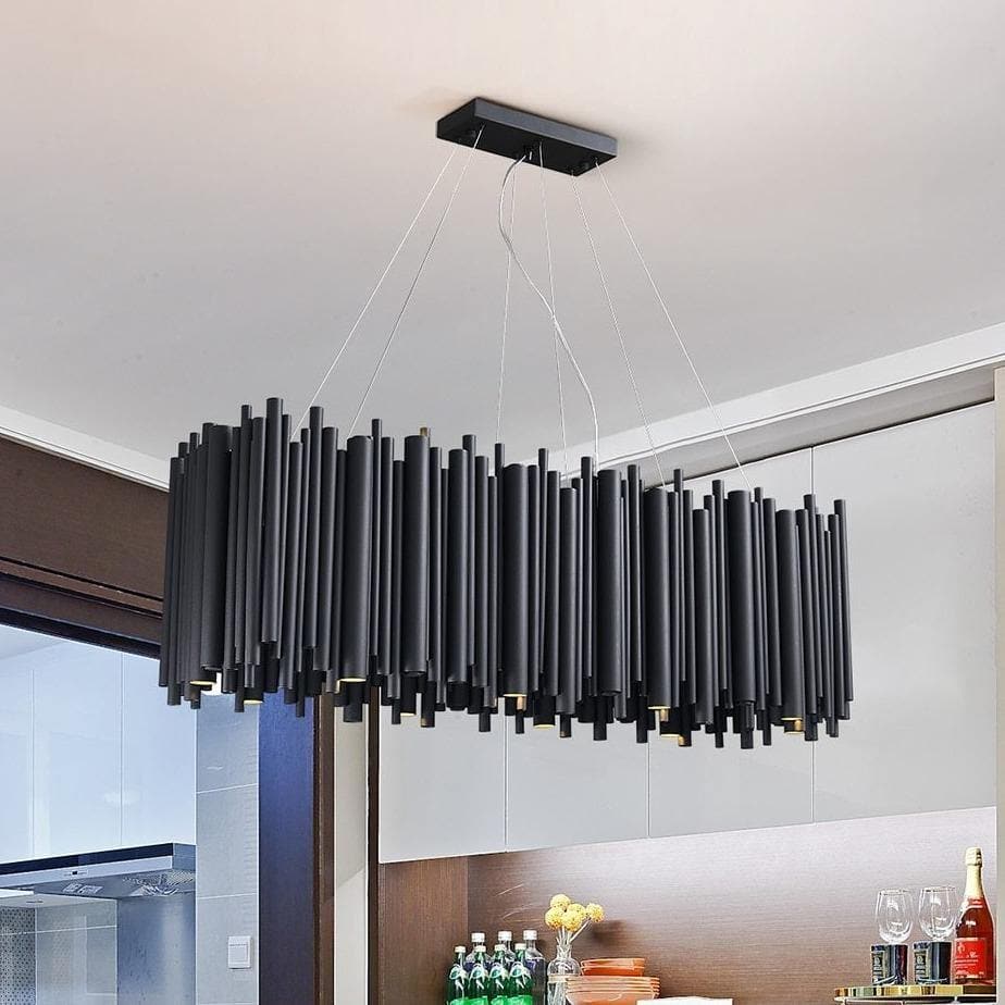 Modern Classic Black Rectangle Long Chandelier W 32"/40"