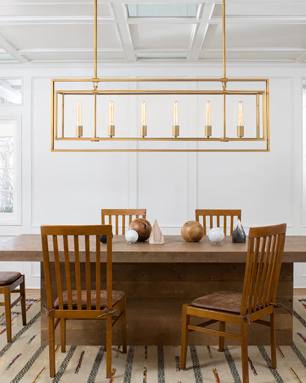 Baker Glass Lantern Rectangular Chandelier 54"