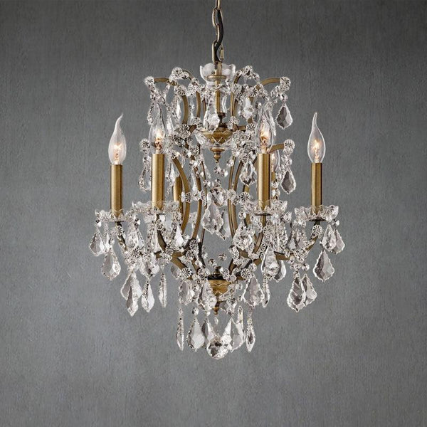 19th C. Romoco Iron & Crystal Round Chandelier 18"