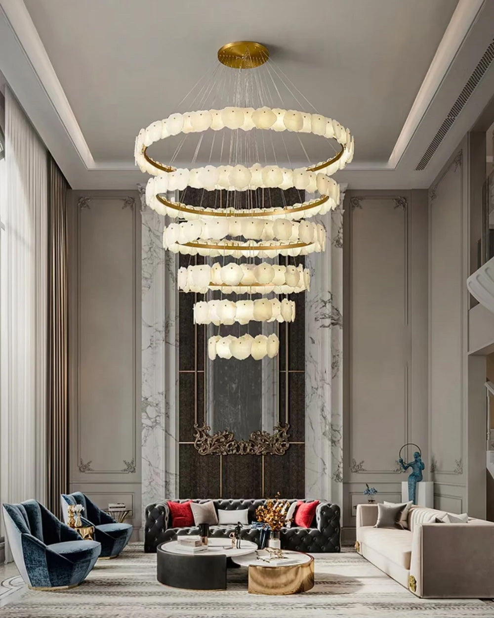 JC Tiered Circular Alabaster Chandelier