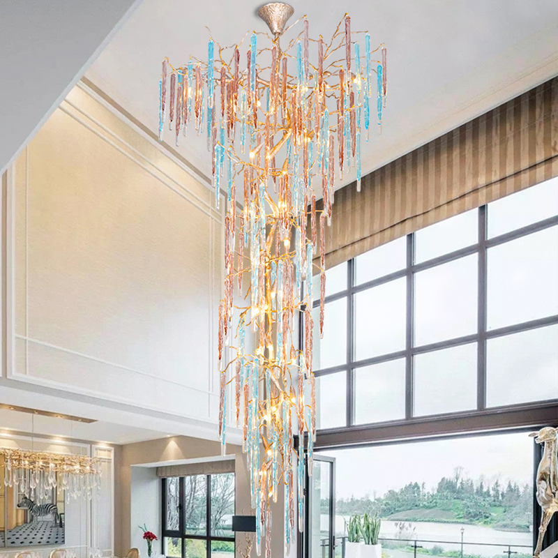 Dora Raindrop Colorful Crystal Staircase Chandelier - Merlin Lamps