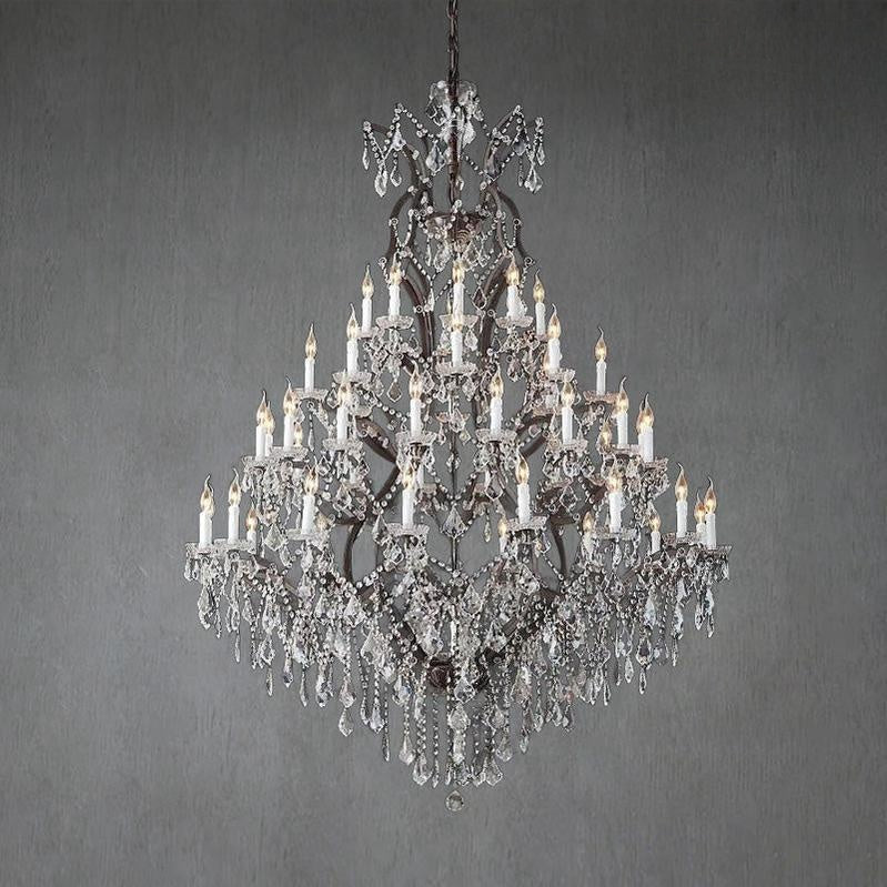 19th C. Romoco Iron & Crystal Round Chandelier 60"