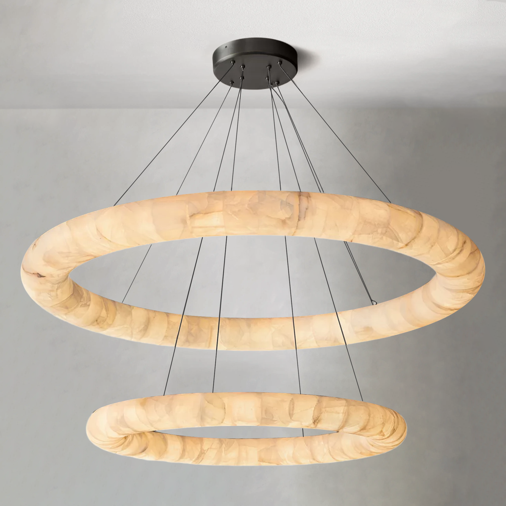 Rivaga Lisse Alabaster Two-Tiered Round Chandelier 61"