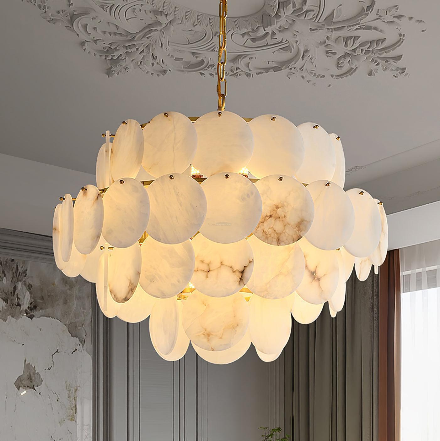 Alabaster Shell Brass Chandelier with 2/3/4/5/6 layer - Merlin Lamps