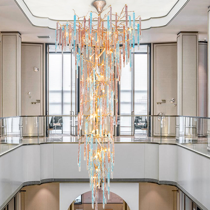 Dora Raindrop Colorful Crystal Staircase Chandelier - Merlin Lamps