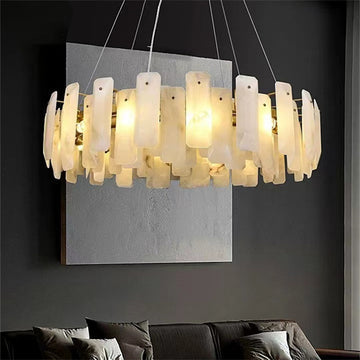 Alabaster Flake Round Chandelier 20" 23" 31" 39''D - Merlin Lamps