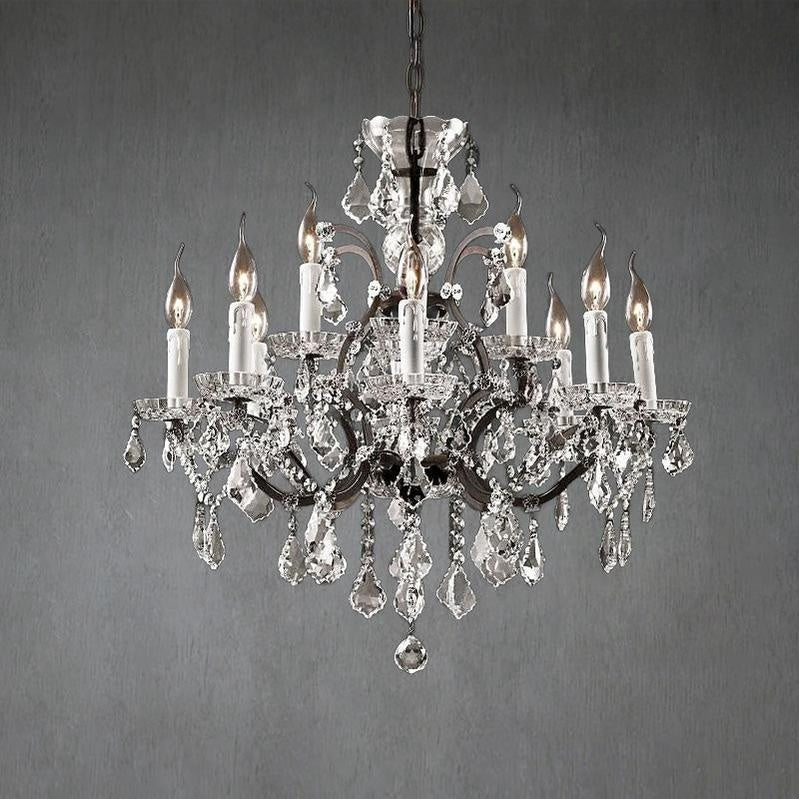19th C. Rochelle Iron & Crystal Round Chandelier 28"