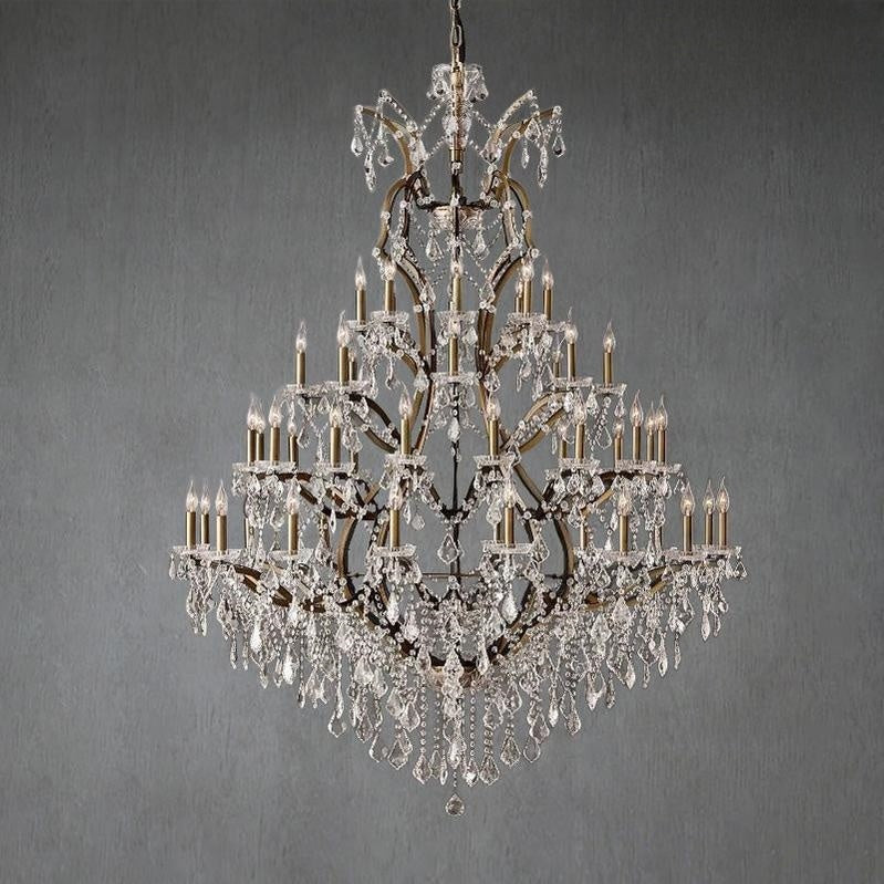 19th C. Rochelle Iron & Crystal Round Chandelier 60"