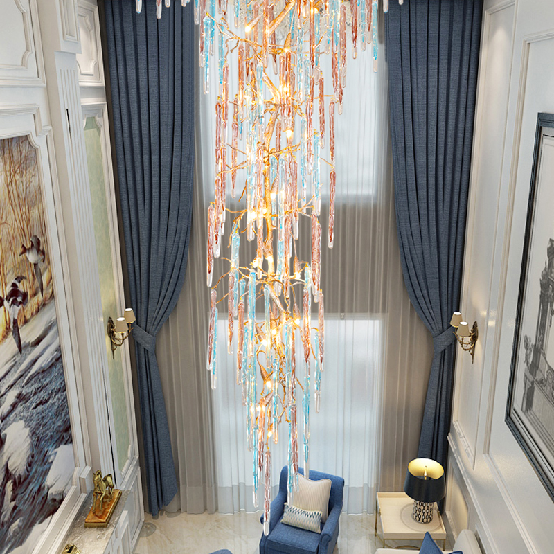 Dora Raindrop Colorful Crystal Staircase Chandelier - Merlin Lamps