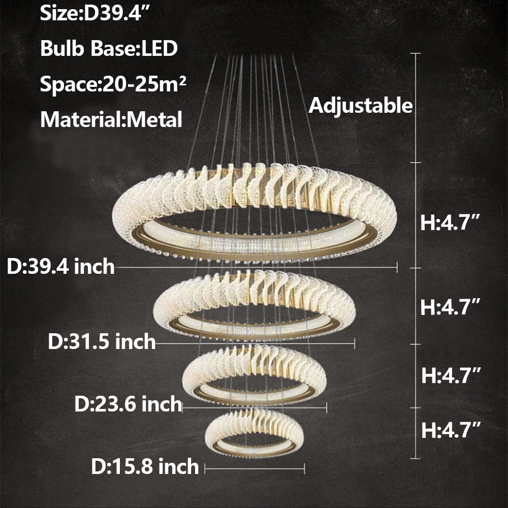 Extra Large Round Acrylic and Stainless Steel Multi-Layer Chandelier for High Ceilings