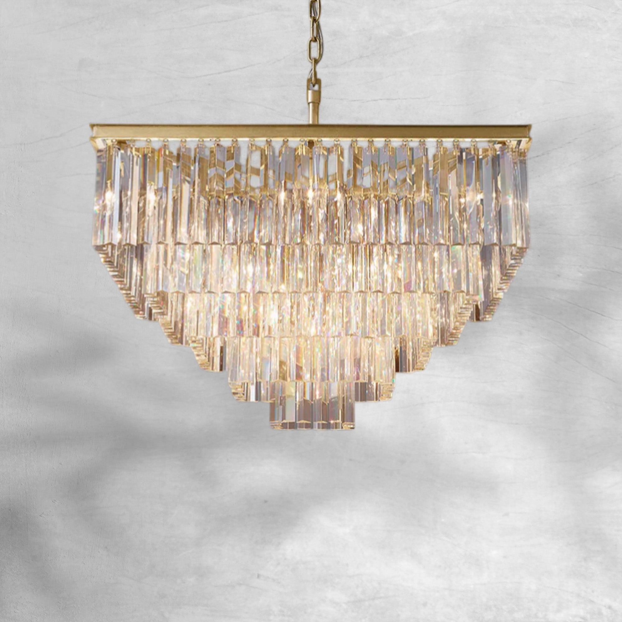 1920s Odaon Art Deco Square Chandelier 34"