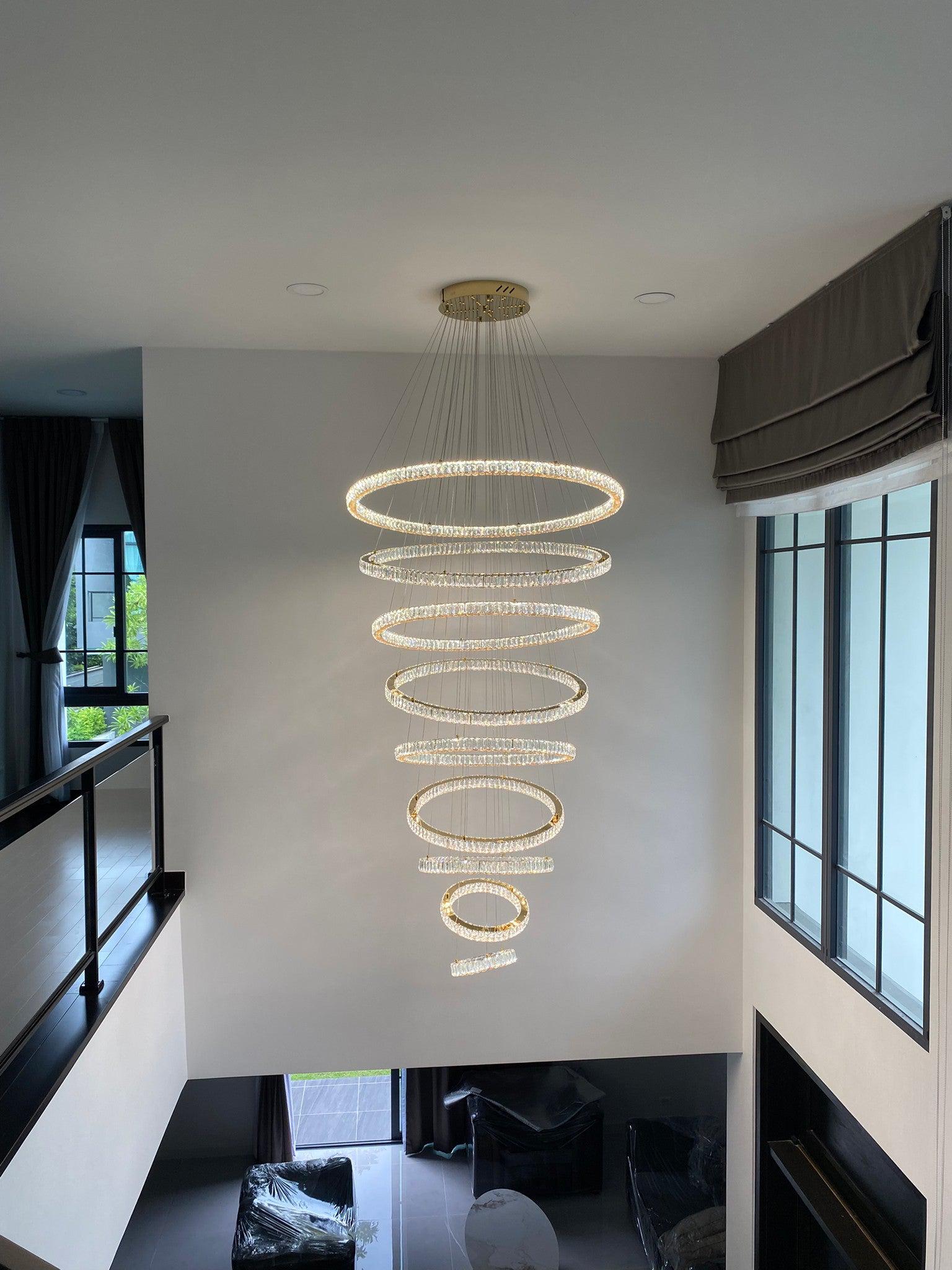 Modern Front Entryway Chandelier 3/4/5/6/7 Rings Crystal Gold/ Chrome Finish Ceiling Lamp