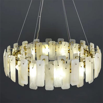 Alabaster Flake Round Chandelier 20" 23" 31" 39''D - Merlin Lamps