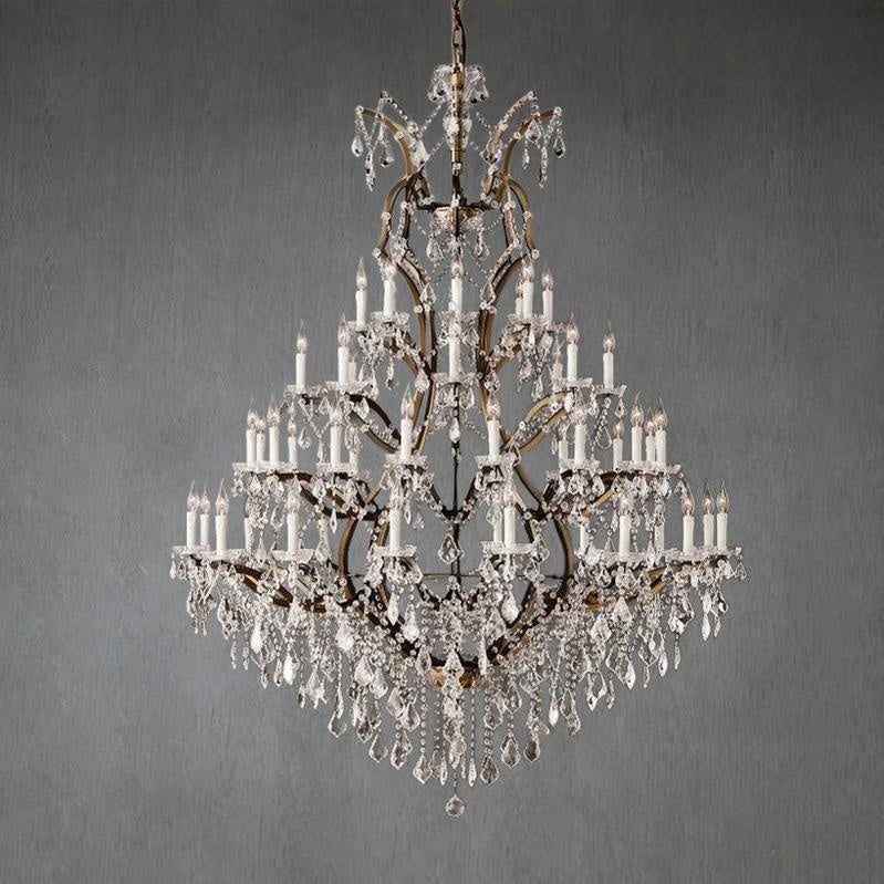 19th C. Rochelle Iron & Crystal Round Chandelier 60"